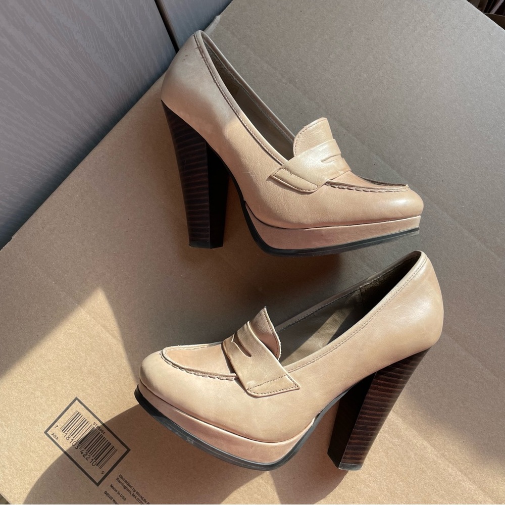 BRAND NEW *ALDO* Penny Loafer Stacked Heels Taupe
